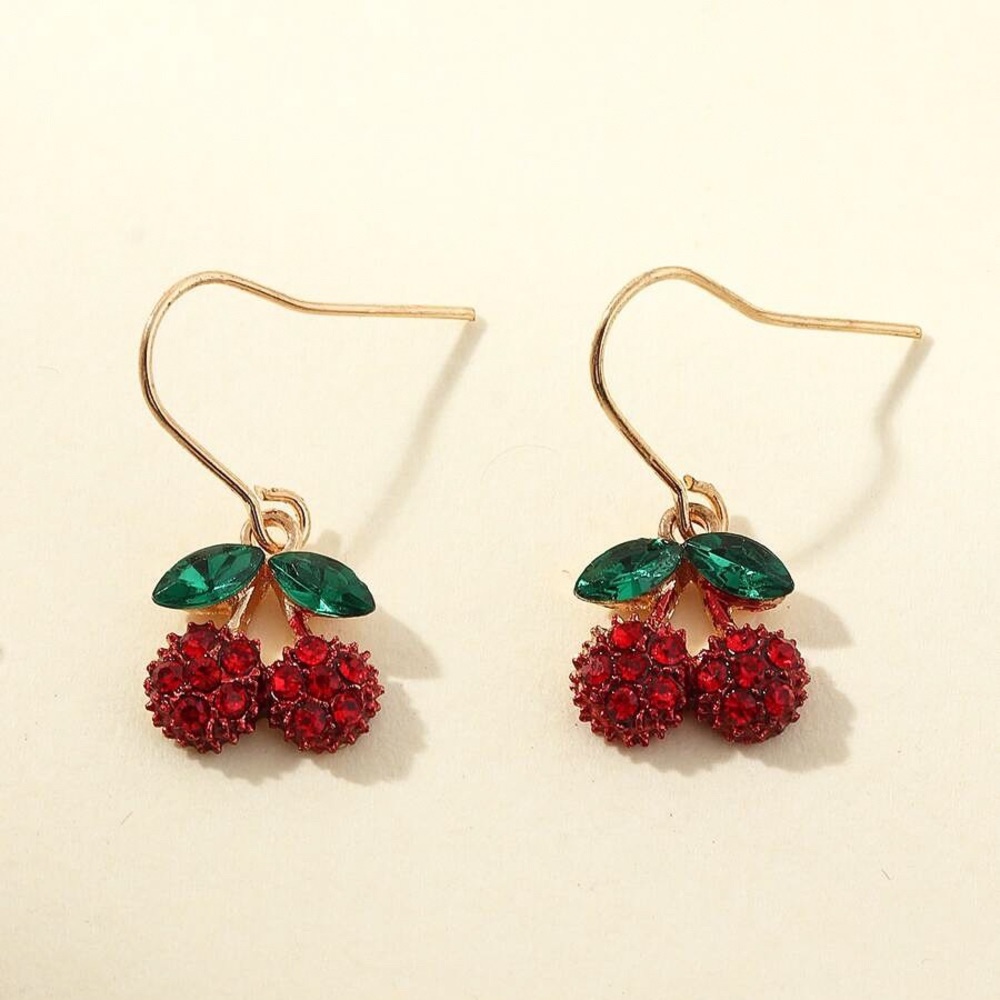 Any 2/$20! Gold Cherry w/Leaves Drop Earrings - Picture 5 of 9